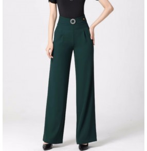 Black white wine dark green wide leg ballroom latin dance long pants for women female Navy high waist waltz tango flamenco chacha rumba dance long trousers